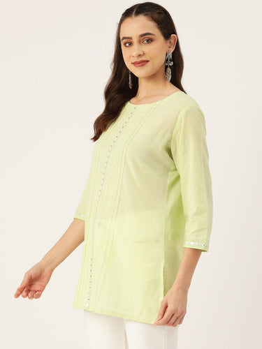 Mirror Work Pure Cotton Mirror Work Pleated Kurti - RueCollections